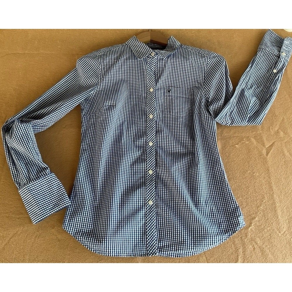 American Eagle Outfitters Womens Navy Gingham Check Button Down Shirt Size 10